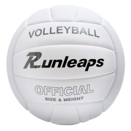Runleaps Volleyball, Waterproof Indoor Outdoor Volleyball for Beach Game Gym Training (Official Size 5, White)