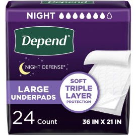 Depend Underpads, Disposable Incontinence Bed Pads for Adults, Slip Resistant, 36x 21, 48 Count (4 Packs of 12)