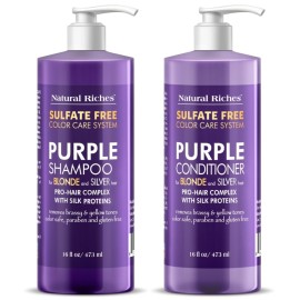 Natural Riches Purple Shampoo and Conditioner Set for Blonde, Silver & Grey Hair - Sulfate-Free, Color-Safe, Removes Brassy & Yellow Tones for Natural, Highlighted, and Bleached Hair - 16x2 fl oz