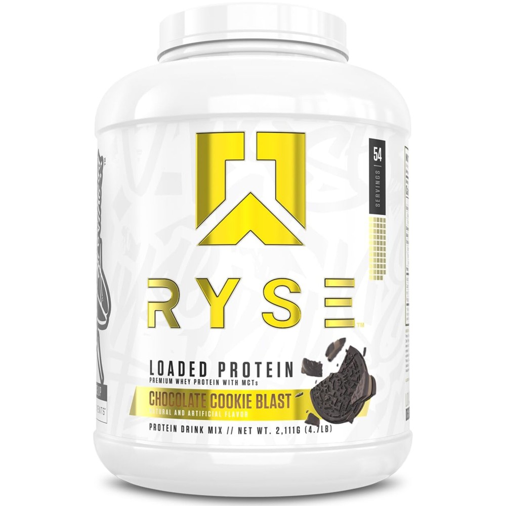 RYSE Loaded Protein Powder - Chocolate Cookie Blast - 25g Whey Protein Isolate & Concentrate with Prebiotic Fiber & MCTs - Low Carb, Low Sugar, Digestive-Friendly - 54 Servings / 4 lb Tub