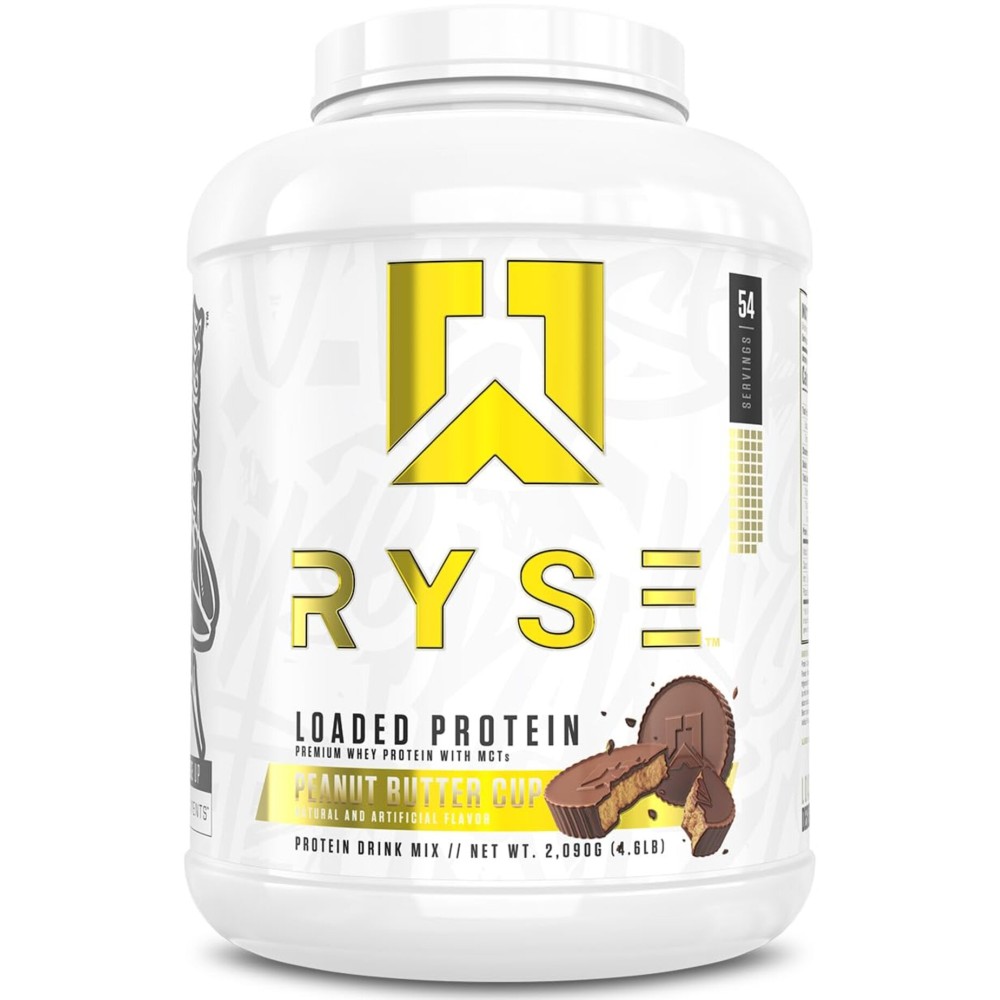 RYSE Loaded Protein Powder - Peanut Butter Cup - 25g Whey Protein Isolate & Concentrate with Prebiotic Fiber & MCTs - Low Carb, Low Sugar, Digestive-Friendly - 54 Servings / 4 lb Tub