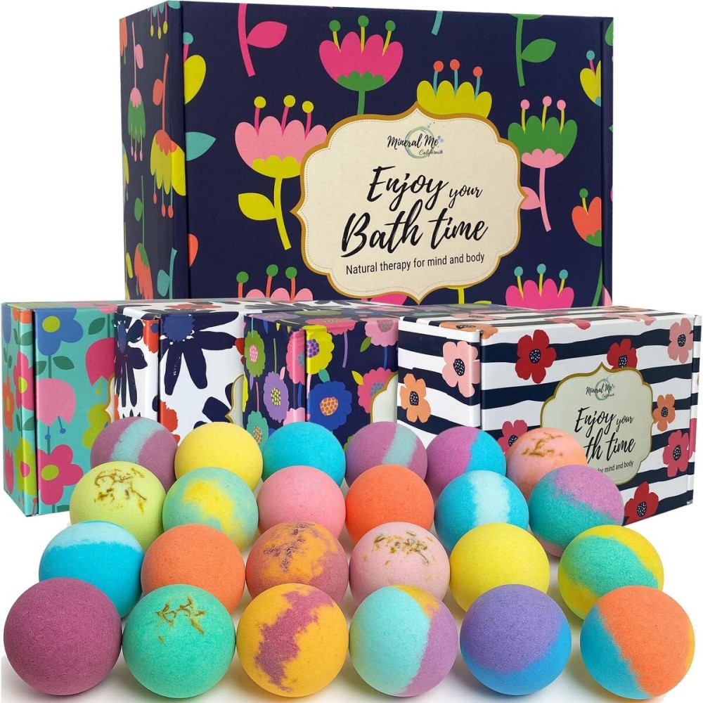 Bath Bombs for Women Gift Set - 24 Natural & Organic Bath Bombs with Essential Oils & Moisturizing Shea Butter, Spa Selfcare Gift, Stocking Stuffers, Christmas Gifts for Her, Women, Kids, Teen Girls