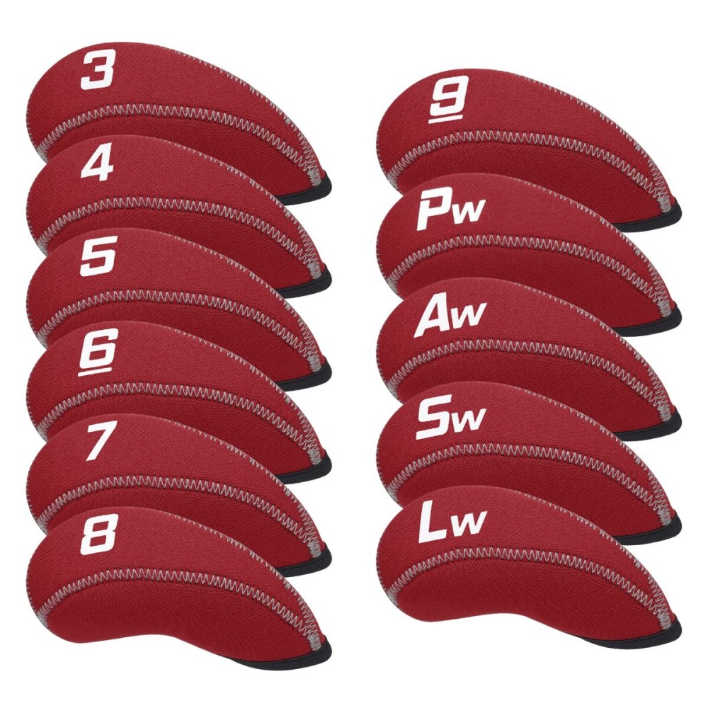 Craftsman Golf 11pcs/Set Neoprene Iron Headcover Set with Large No. for All Brands Callaway,Ping,Taylormade,Cobra Etc. (Red)