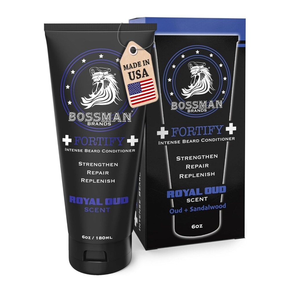 Bossman Fortify Intense Beard Conditioner for Men (Royal Oud Scent) - Moisturizes, Replenishes & Protects with Natural Ingredients - Thicker Formula, Made in USA
