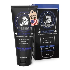 Bossman Fortify Intense Beard Conditioner for Men (Royal Oud Scent) - Moisturizes, Replenishes & Protects with Natural Ingredients - Thicker Formula, Made in USA
