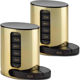 Weekly Pill Organizer - 2Pack - 4 Times-A-Day, Daily Stackable Medication Reminder - Weekly AM/PM Pill Box with 7 Individual Stacking Cases, a Everyday Medicine Organizer for Vitamins, Black & Gold