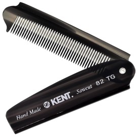 Kent 82T Black Graphite Folding Pocket Comb for Men, Fine Tooth Hair Comb Straightener for Everyday Grooming, Beard or Mustache, Use Dry or with Balms, Saw Cut Hand Polished, Made in England