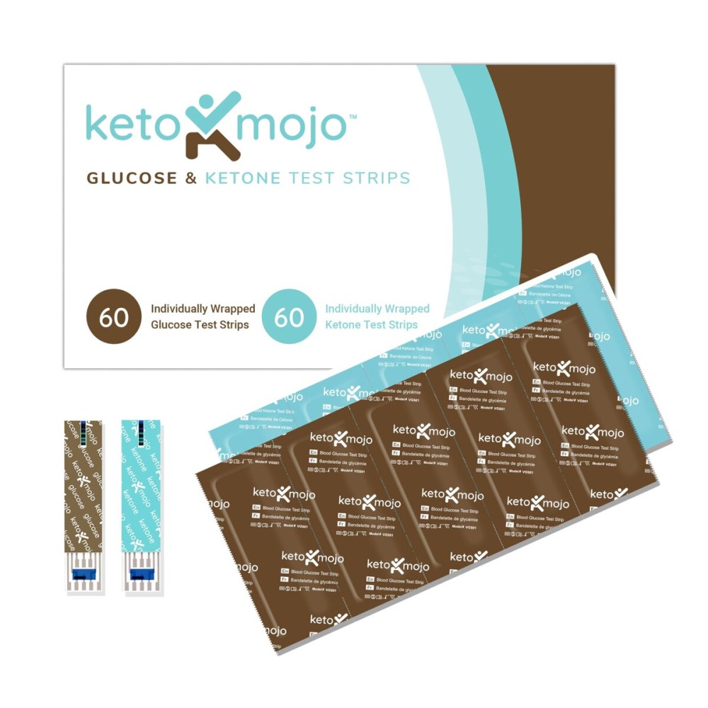 KETO-MOJO Blood Glucose and Ketone Test Strips Combo Pack | 60 Glucose + 60 Ketone Strips (120 Count) | for Use Only with GK+ Meter