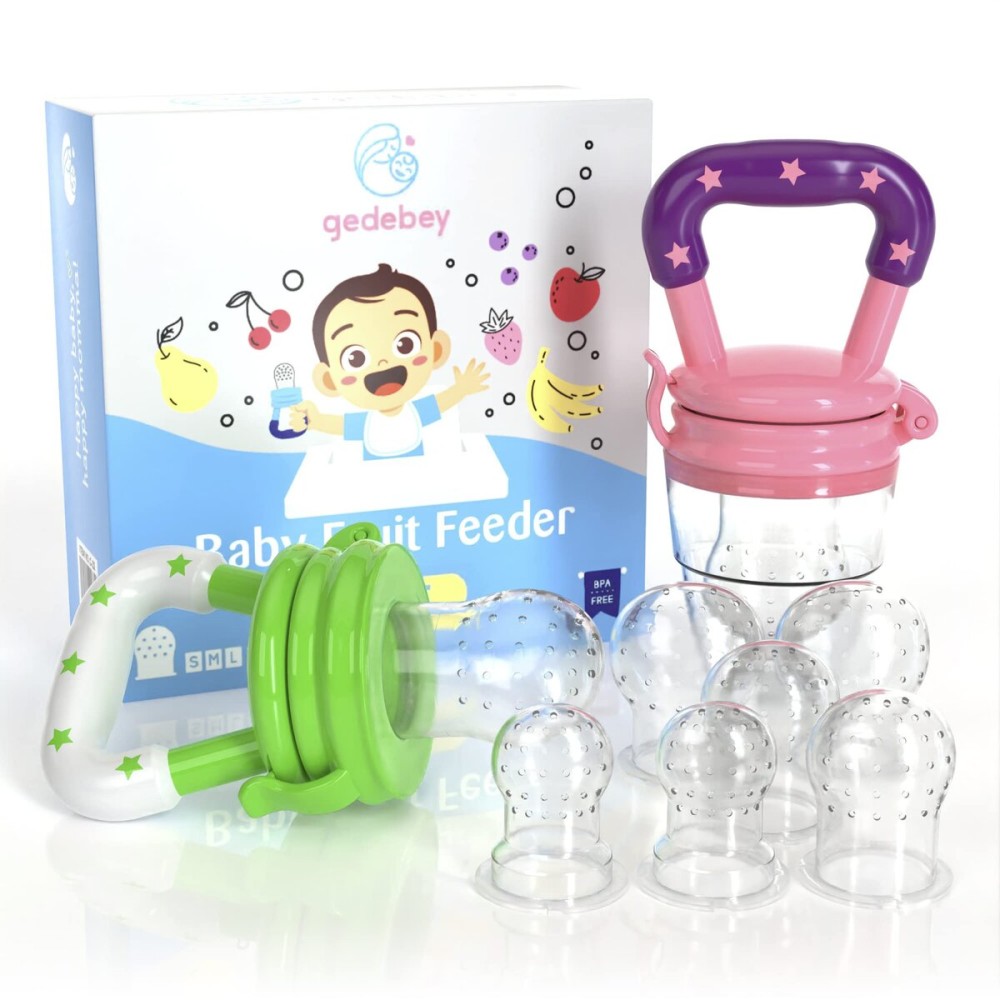 Baby Food Feeder/Fruit Feeder Pacifier Nibbler (2 Pack) - Infant Teething Toys | Silicone Feeder Baby | Mesh teethers for Babies | Baby Feeding Essentials | Frozen Breastmilk Teether (Green&Pink)