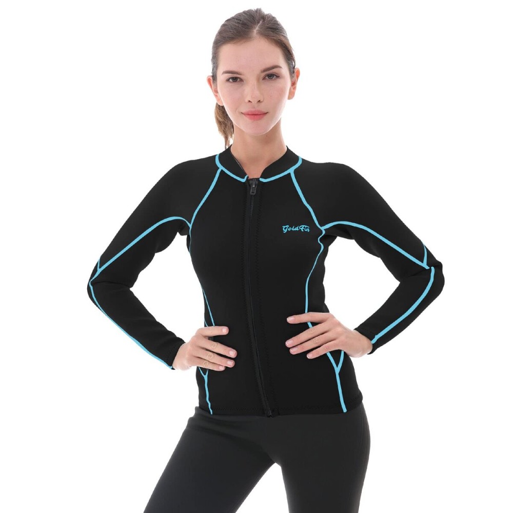 GoldFin Wetsuit Top Women, 2mm Wetsuits Jacket Long Sleeve Neoprene Tops for Water Aerobics Diving Surfing Swimming
