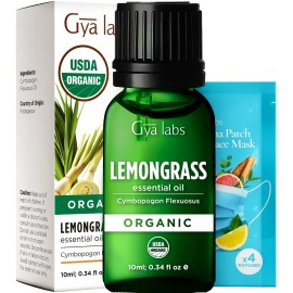 Gya Labs Organic Lemongrass Essential Oil - 0.34 Fl Oz - for Skin, Hair, Diffuser, Aromatherapy, DIY Candle Making Scents