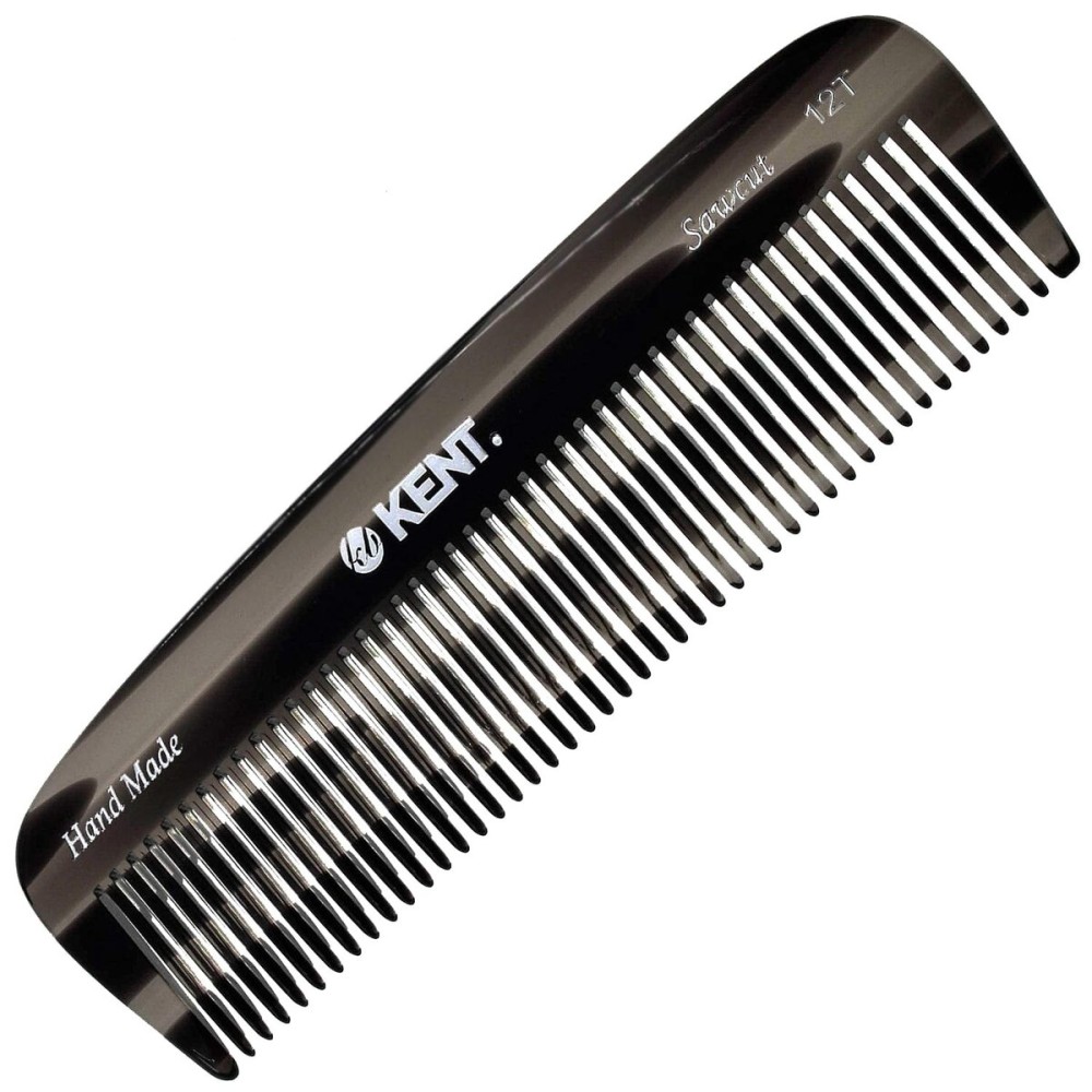 Kent 12T G Wide Tooth Detangling Comb - Handmade Pocket Comb for Thick, Curly, Wavy Hair - Large Tooth Hair and Beard Grooming Comb - Saw-Cut and Hand Polished