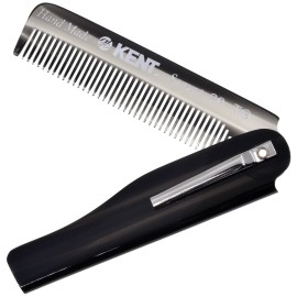 Kent 20T Black Graphite Handmade Folding Pocket Comb for Men, Fine Tooth Hair Comb Straightener for Everyday Grooming Styling Hair, Beard or Mustache, Use Dry or with Balms, Saw Cut, Made in England