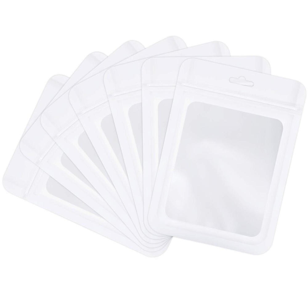 Boao 100 Pieces Resealable Foil Food Storage Bags with Clear Window Coffee Beans Candy Packaging Pouch for Food Small Business Supplies for Jewelry Self Sealed Storage Bags(3.5 x 4.7 Inch,White)