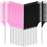 Patelai 30 Pieces Parting Comb for Braids Steel Hair Pin Rat Tail Carbon Fiber Heat Resistant Teasing Combs with Stainless Steel Pintail(Black and Pink)