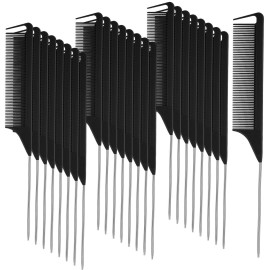Patelai 30 Pieces Parting Comb for Braids Steel Hair Pin Rat Tail Carbon Fiber Heat Resistant Teasing Combs with Stainless Steel Pintail(Black, Silver)