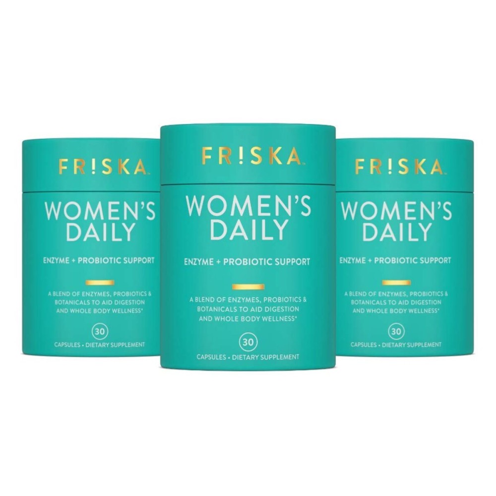 FRISKA Womens Daily Digestive Enzyme and Probiotics Supplement, Advanced Natural Support for Female Digestive Health, Fights Bloating, Eases Digestion, Supports Nutrient Absorption, 90 Capsules