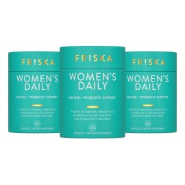 FRISKA Womens Daily Digestive Enzyme and Probiotics Supplement, Advanced Natural Support for Female Digestive Health, Fights Bloating, Eases Digestion, Supports Nutrient Absorption, 90 Capsules