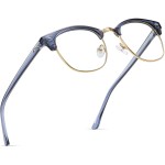 AOMASTE Blue Light Blocking Glasses Vintage Half Frame UV Clear Lens Anti Eyestrain Computer Gaming Glasses for Men Women