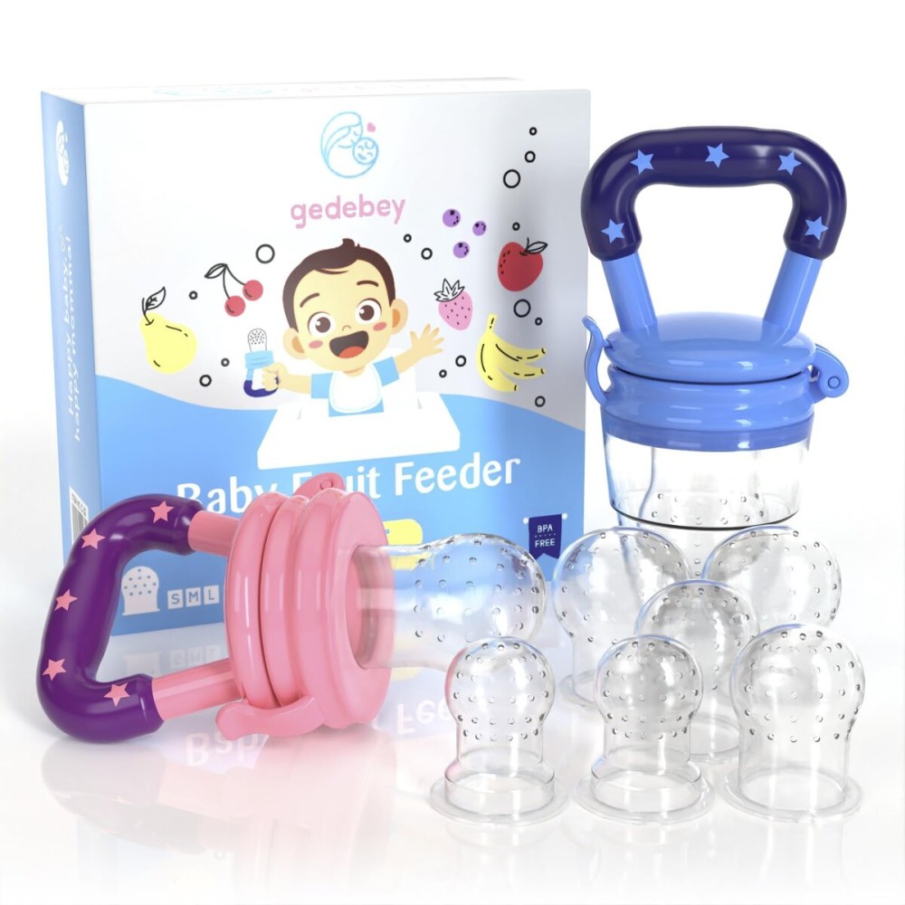 Baby Food Feeder/Fruit Feeder Pacifier Nibbler (2 Pack) - Infant Teething Toys | Silicone Feeder Baby | Mesh teethers for Babies | Baby Feeding Essentials | Frozen Breastmilk Teether (Blue&Pink)