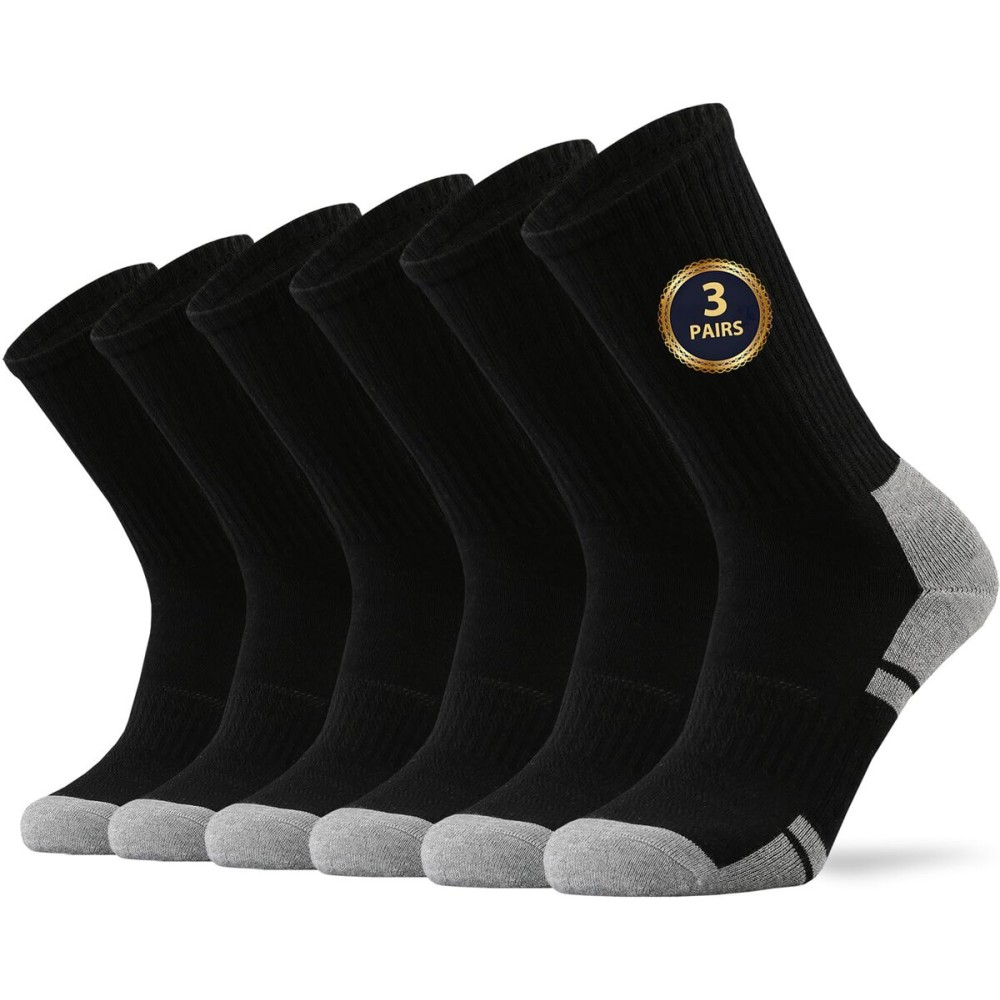 Ortis Men\'s Cotton Cushion Crew Socks Moisture Wicking Breathable Thick Warm Thermal for Athletic Heavy Duty Work Boot(BlackGrey XL 3P)