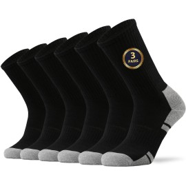 Ortis Men\'s Cotton Cushion Crew Socks Moisture Wicking Breathable Thick Warm Thermal for Athletic Heavy Duty Work Boot(BlackGrey XL 3P)