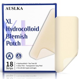 AUSLKA Large Blemish Patches, XL Pimple Patch -18 Strips - Hydrocolloid Patch for Covering Zits - Spot Stickers - Vegan and Cruelty for Face and Skin