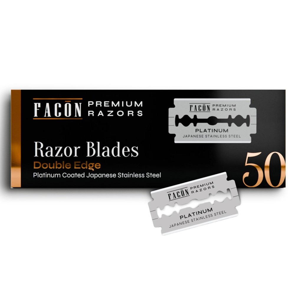 50 Facn Double Edge Razor Blades for Safety Razor, Safety Razor Blades for Shaving, Platinum Japanese Stainless Steel for Smooth & Precise Shave, Premium Replacement Razor Blade for Men & Women