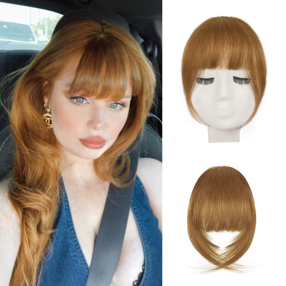 BARSDAR Human Hair Clip in Bangs - Real Human Hair Clip in Bangs for Women - Ginger Blonde French Bangs Extensions Fringe with Temples Real Hair Bangs Hairpieces - Golden Ginger Blonde