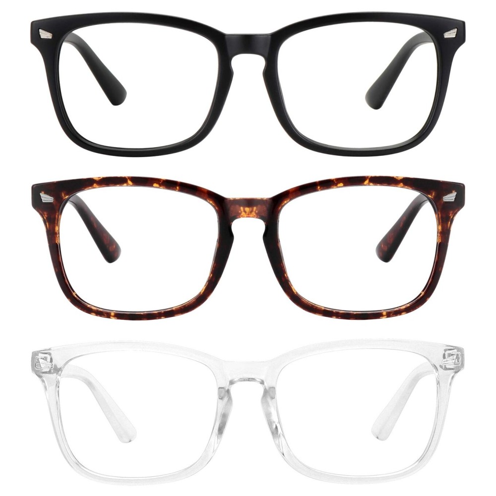 MEETSUN Blue Light Blocking Glasses, Anti Eye Strain Headache (Sleep Better), Computer Glasses UV400 Transparent Lens (Black + Tortoise + Clear)