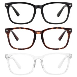 MEETSUN Blue Light Blocking Glasses, Anti Eye Strain Headache (Sleep Better), Computer Glasses UV400 Transparent Lens (Black + Tortoise + Clear)