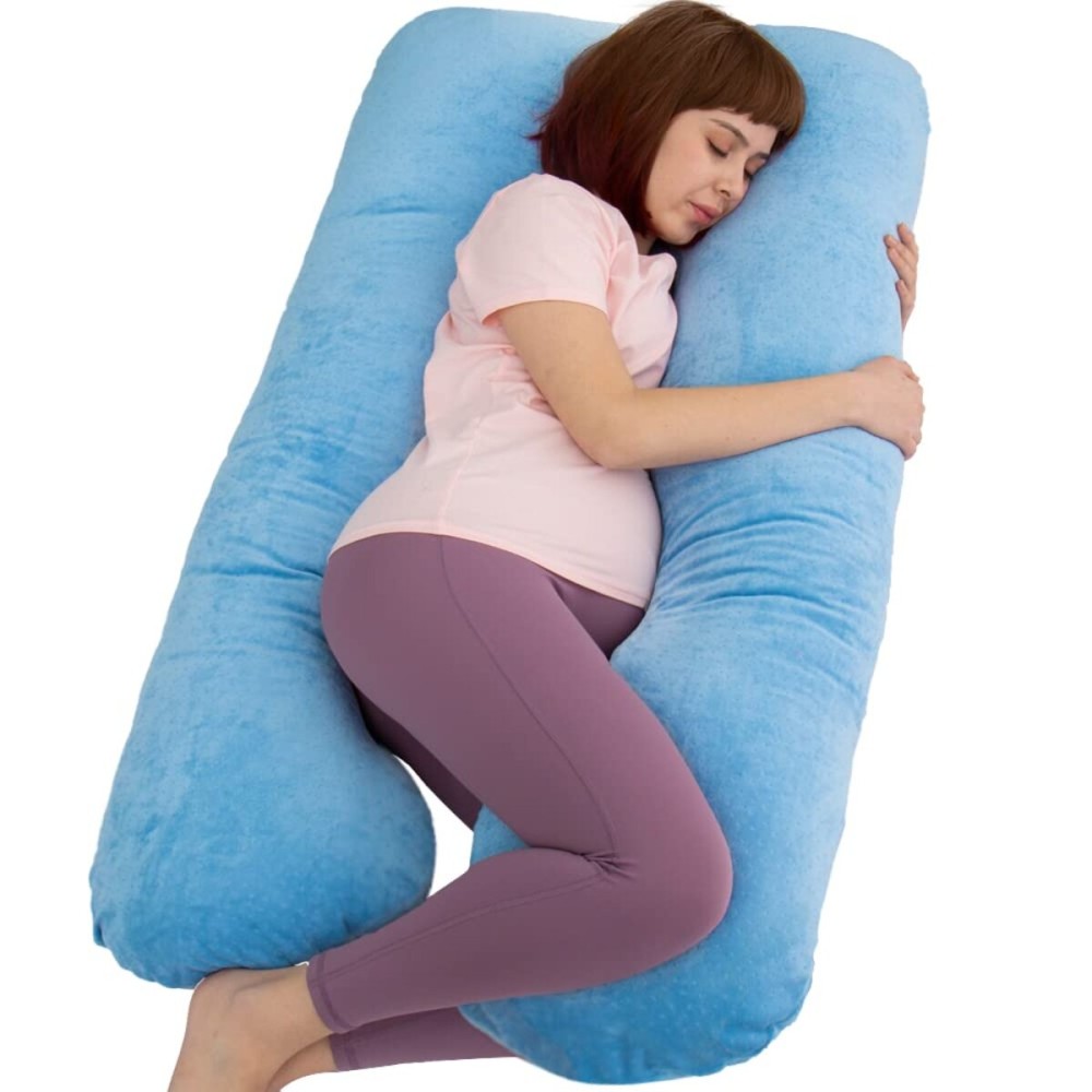 MOON PINE Pregnancy Pillow, U Shaped Full Body Pillow for Maternity Support, Sleeping Pillow with Cover for Pregnant Women (Blue)