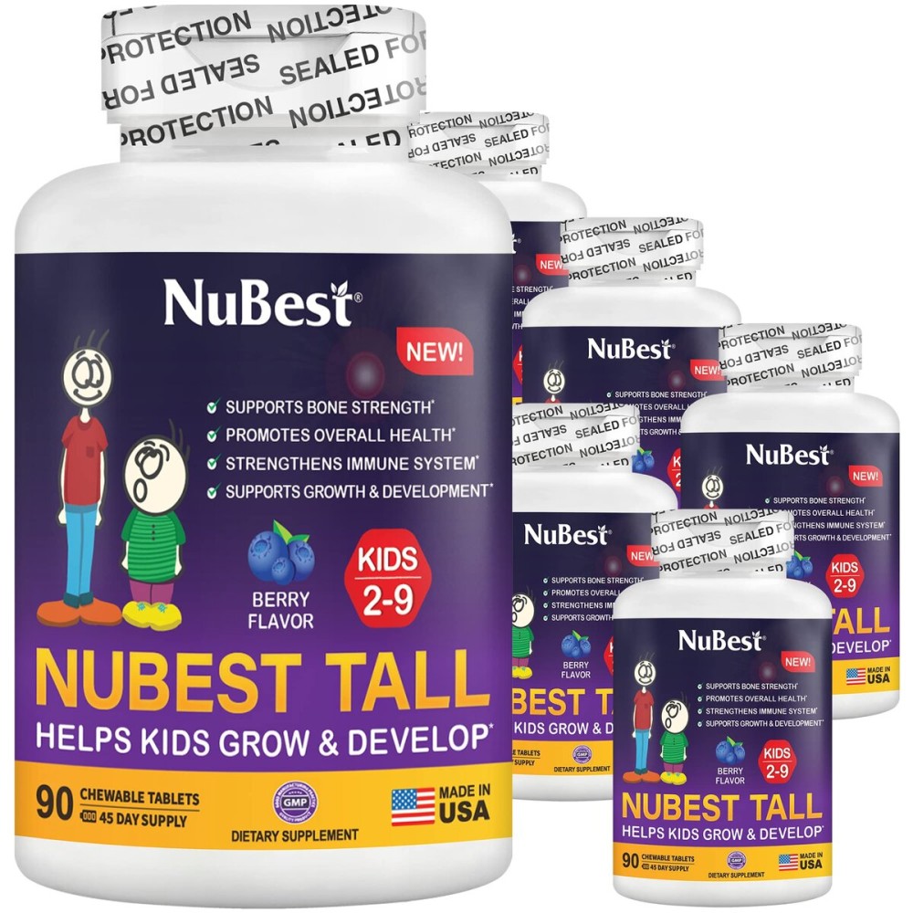 NuBest Tall Kids - Toddlers Vitamins and Kids Vitamins for Age 2 to 9 - Support Bone Strength, Overall Health and Immunity - Animal Shapes - 540 Chewable Berry Tablets | Pack 6