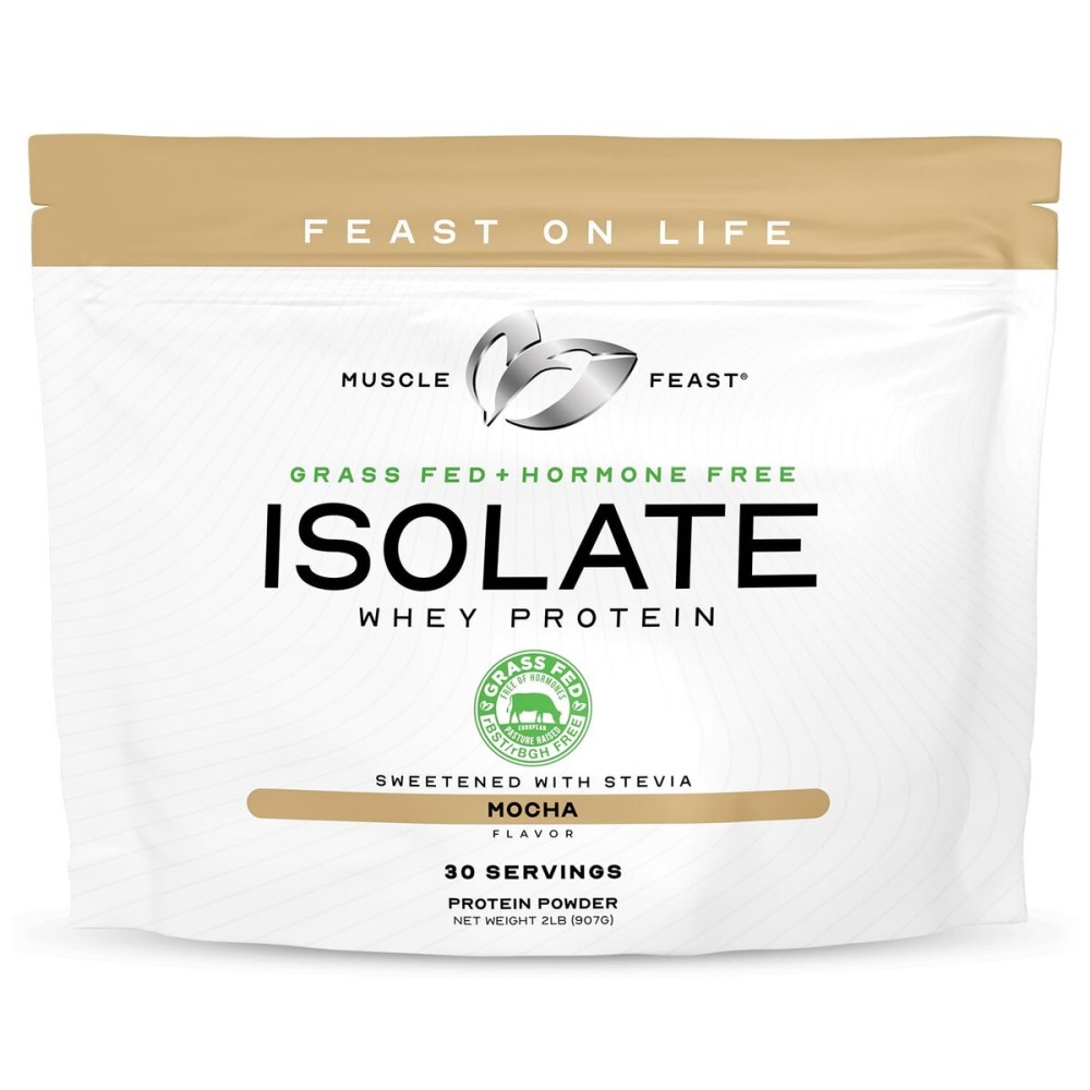 Muscle Feast Grass-Fed Whey Protein Isolate, All Natural Hormone Free Pasture Raised, Whey Isolate Protein Powder for Men and Women, Clean, Gluten-Free, Delicious Isolate Protein - Mocha, 2lb