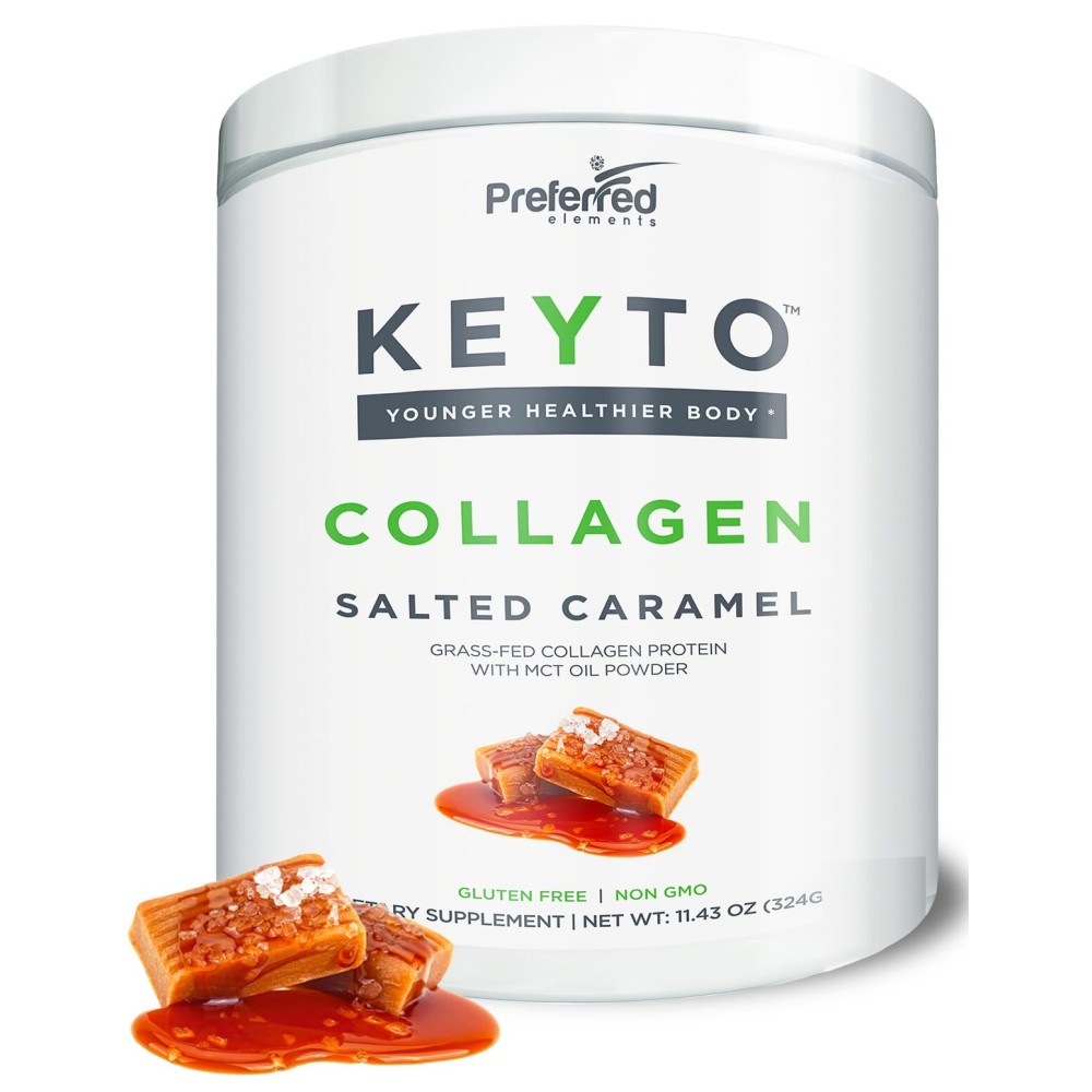 Keto Collagen Protein Powder with MCT Oil - Keto and Paleo Friendly Pure Grass Fed Pasture Raised Hydrolyzed Collagen Peptides KEYTO Salted Caramel Flavor
