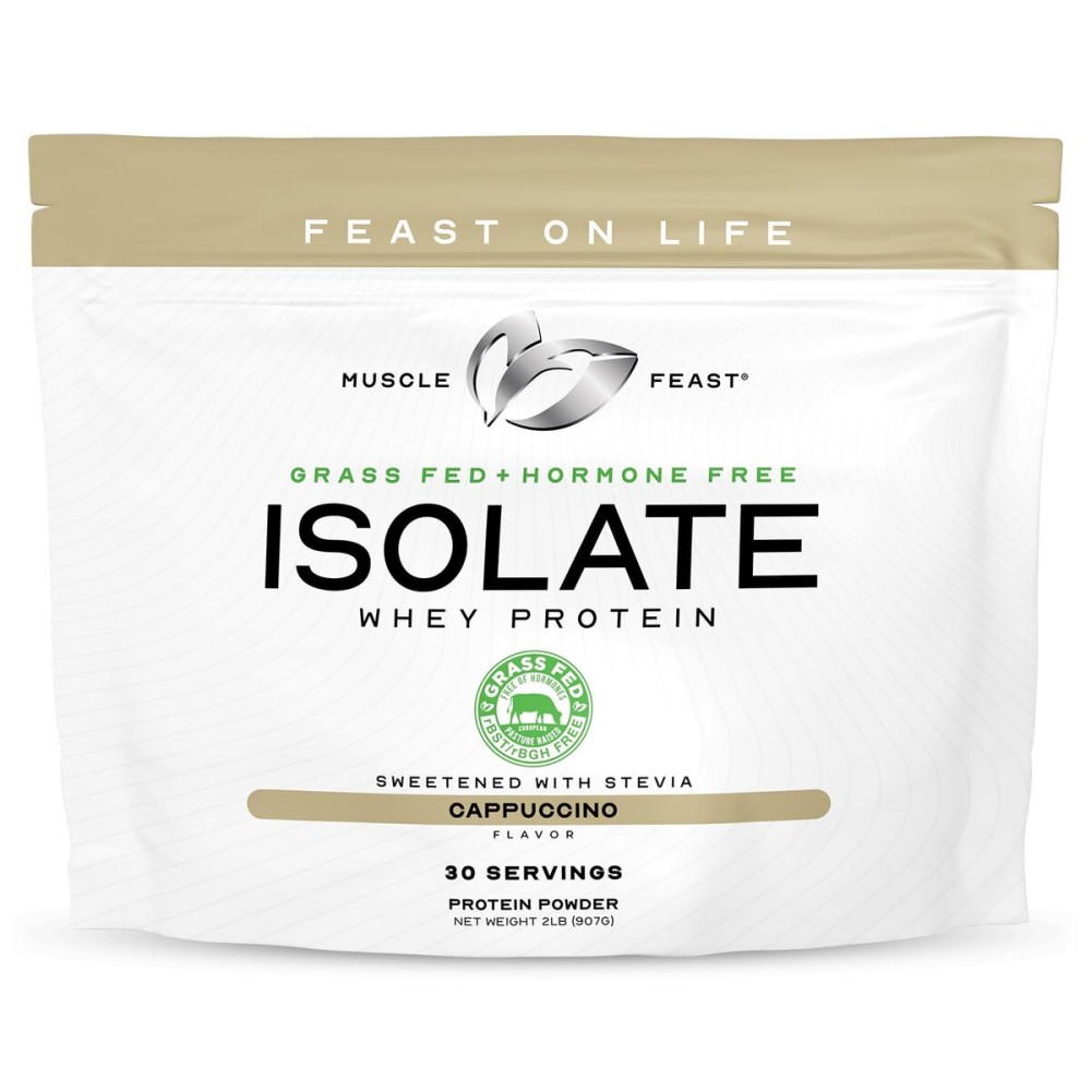 Muscle Feast Grass-Fed Whey Protein Isolate, All Natural Hormone Free Pasture Raised, Whey Isolate Protein Powder for Men and Women, Clean, Gluten-Free, Delicious Isolate Protein - Cappuccino, 2lb