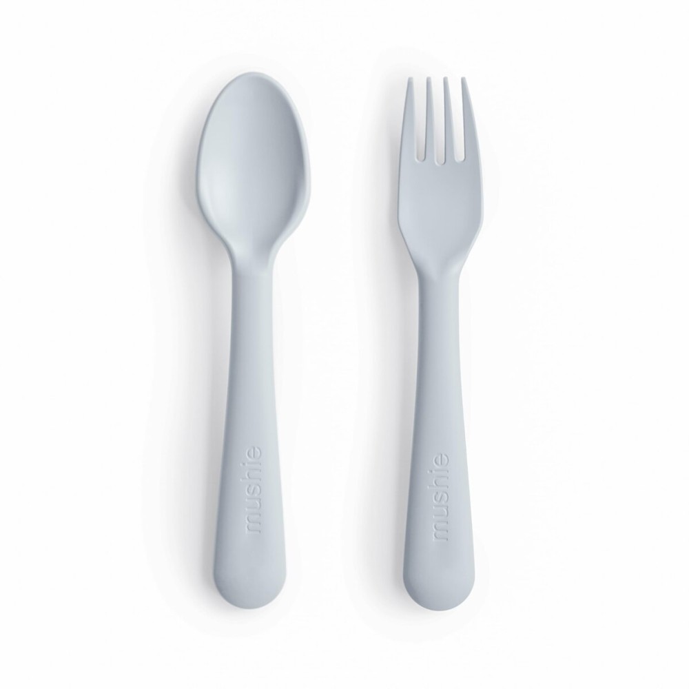 mushie Flatware Fork and Spoon Set For Kids | Made in Denmark (Cloud)
