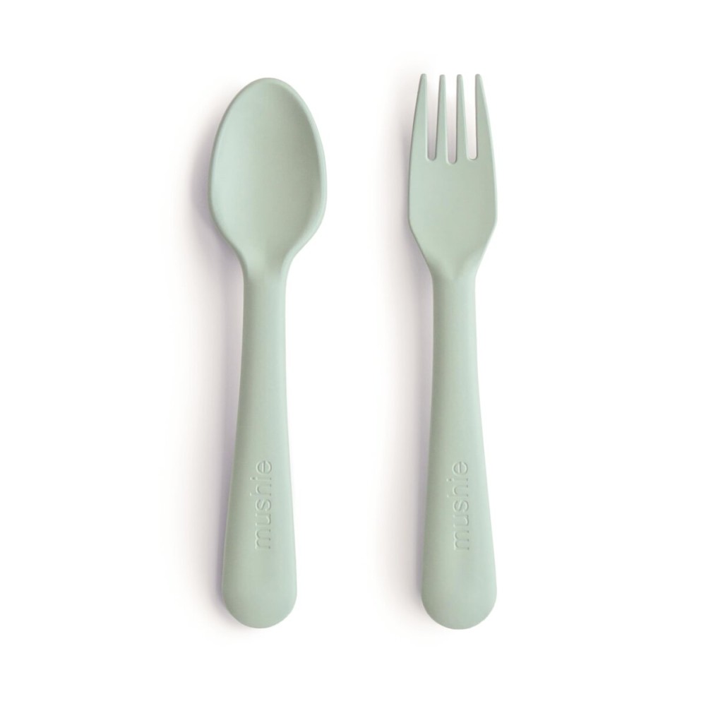 mushie Flatware Fork and Spoon Set For Kids | Made in Denmark (Sage)