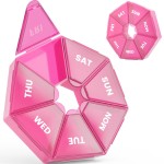 Weekly Pill Organizer, 2 Pack Portable Pill Box Medicine case 6 Colors (Seven Day) New Edition for Vitamin/Fish Oil/Pills/Supplements-Arthritis Friendly (Red)