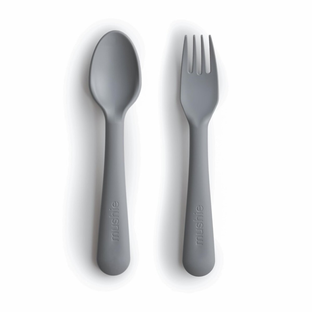 mushie Flatware Fork and Spoon Set For Kids | Made in Denmark (Smoke)