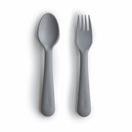 mushie Flatware Fork and Spoon Set For Kids | Made in Denmark (Smoke)