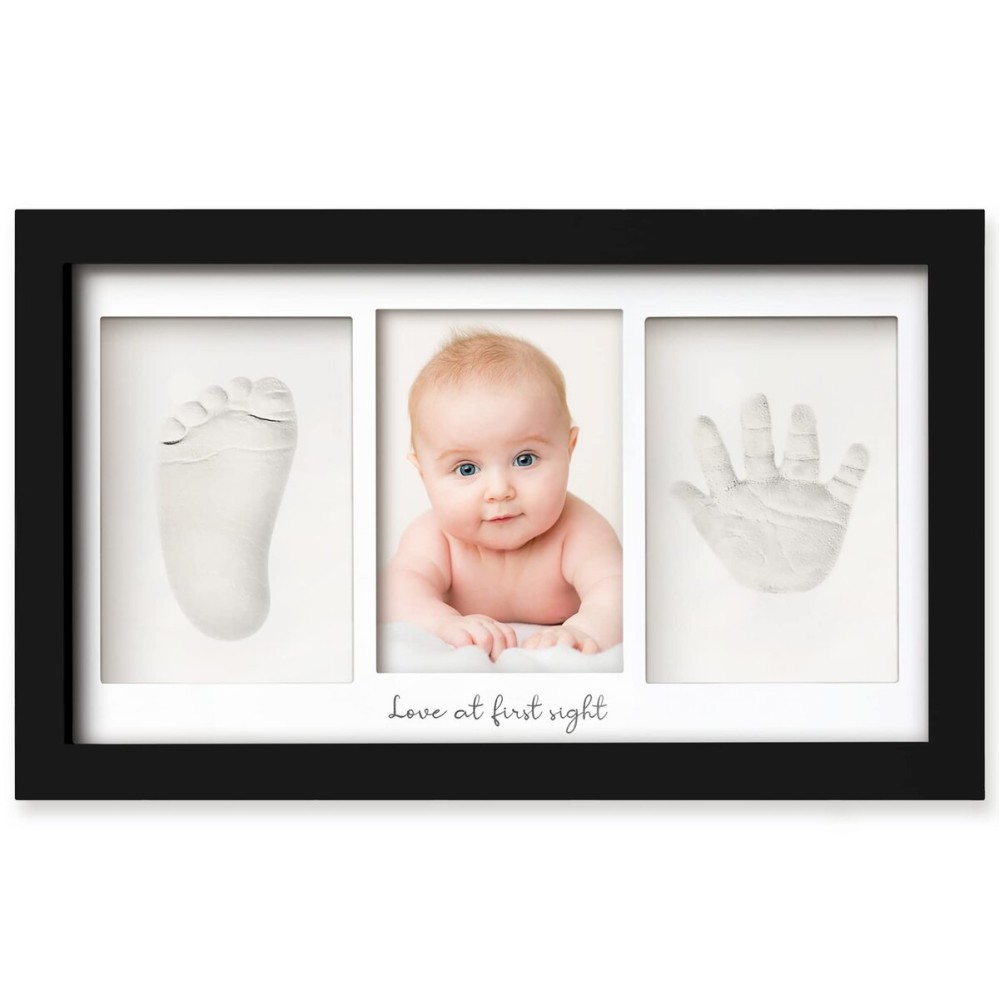 KeaBabies Baby Hand and Footprint Kit - Clay Handprint Keepsake Frame, Newborn Nursery Picture Frame, Personalized New Mom Gifts for Baby First Christmas Shower (Onyx Black)