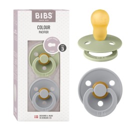 BIBS Pacifiers Colour Collection | Natural Rubber Baby Pacifier | Set of 2 BPA-Free Soothers | Made in Denmark | 0+ Months (Pack of 2) | Sage/Cloud