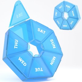 Weekly Pill Organizer, 2 Pack Portable Pill Box Medicine case 6 Colors (Seven Day) New Edition for Vitamin/Fish Oil/Pills/Supplements-Arthritis Friendly (Blue)