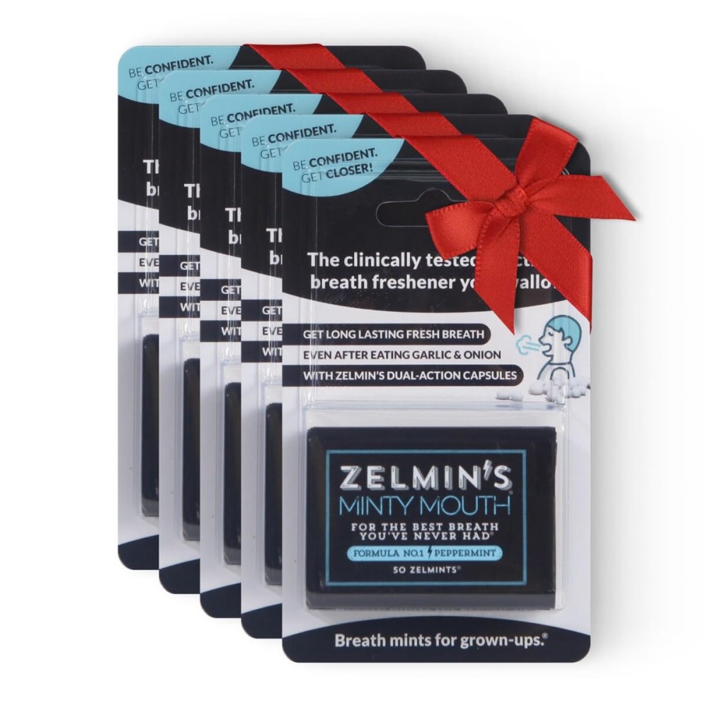 Zelmin\'s Minty Mouth Breath Freshener - (5 Pack) Long Lasting Bad Breath Treatment for Adults, Instant Freshness Helps with Dry Mouth, Natural Breath Mints for Travel, Alcohol-Free, Keto, Gluten-Free