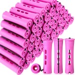 WILLBOND 60 Pcs Short Perm Rods Natural Hair Perm Rods with Elastic Rubber Band Non Slip Plastic Perming Cold Wave Kit for Women Hairdressing Styling Tool(0.75 Inch,Purple)