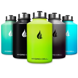 HYDRO CELL Stainless Steel Insulated Water Bottle with Straw - For Cold & Hot Drinks - Metal Vacuum Flask with Screw Cap and Modern Leakproof Sport Thermos for Adults (Neon 64oz)