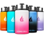 HYDRO CELL Stainless Steel Insulated Water Bottle with Straw - For Cold & Hot Drinks - Metal Vacuum Flask with Screw Cap and Modern Leakproof Sport Thermos for Adults (White/Pink 14oz)