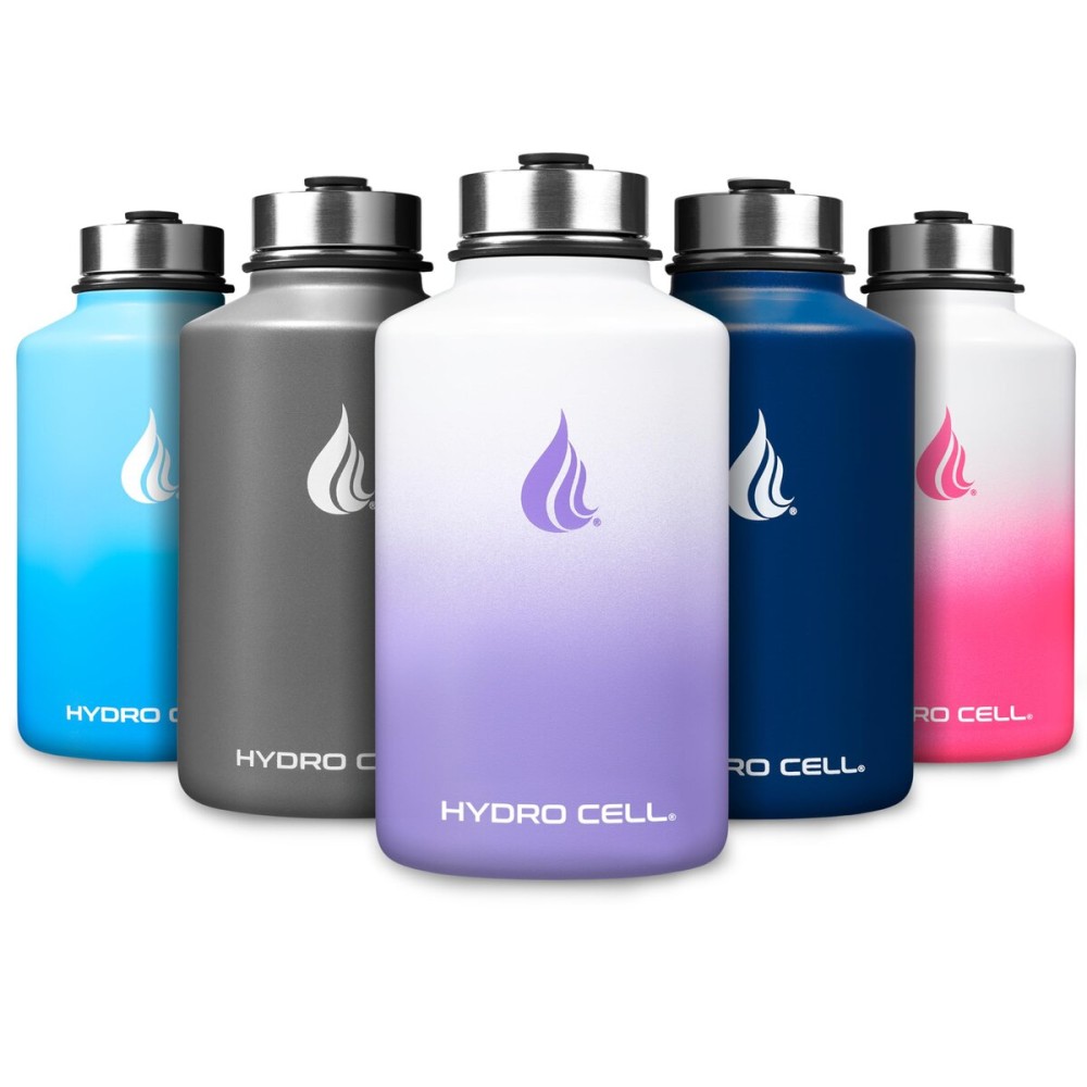 HYDRO CELL Stainless Steel Insulated Water Bottle with Straw - For Cold & Hot Drinks - Metal Vacuum Flask with Screw Cap and Modern Leakproof Sport Thermos for Adults (Lavender/White 64oz)