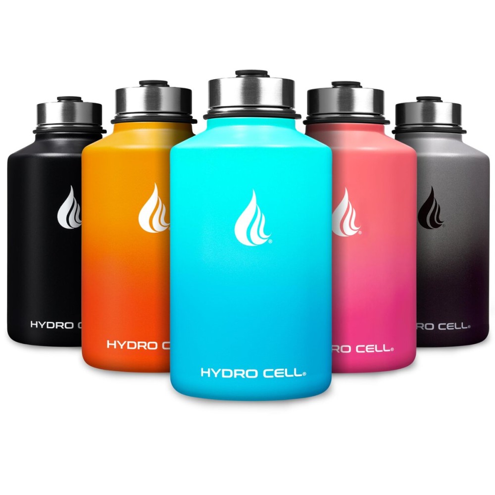 HYDRO CELL Stainless Steel Insulated Water Bottle with Straw - For Cold & Hot Drinks - Metal Vacuum Flask with Screw Cap and Modern Leakproof Sport Thermos for Adults (Teal/Blue 64oz)